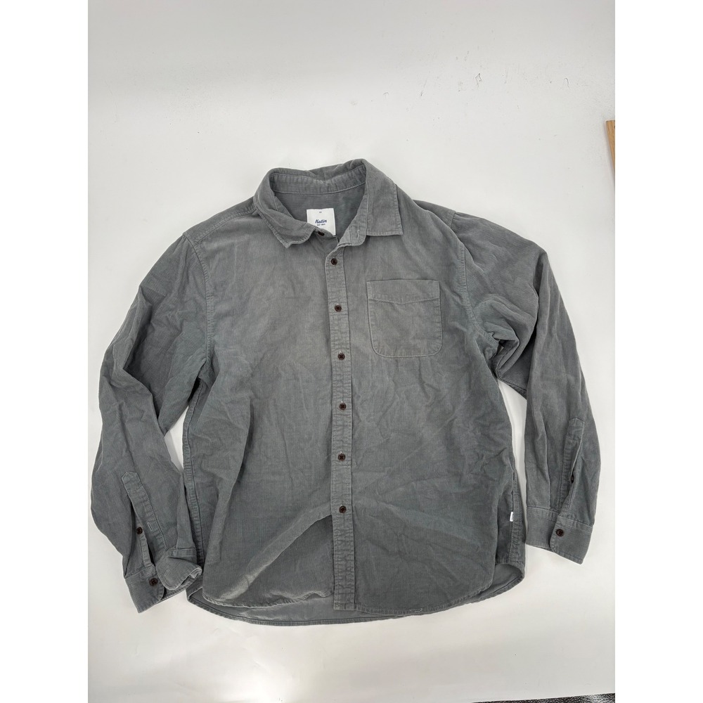 Katin Mens Gray Corduroy Long Sleeve Button Down Shirt Size Large LG Pocket